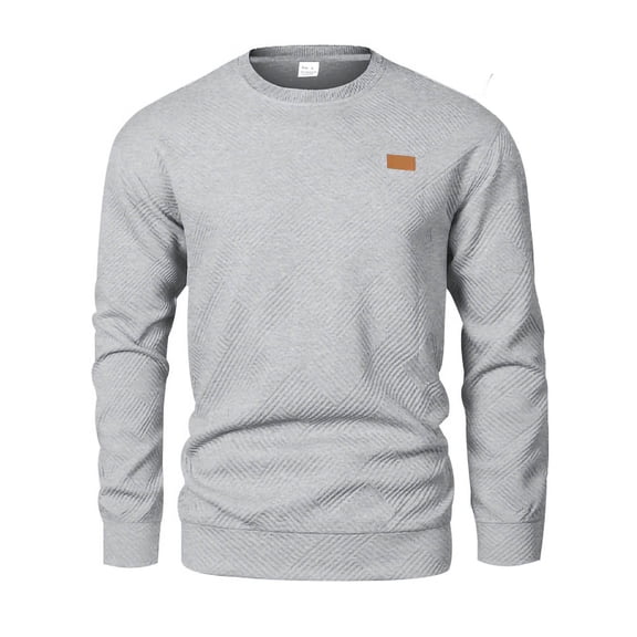 Men's Waffle Casual Tops Round Neck Solid Color Knitted Sports Sweater Long Sleeved Pullover Sweatshirt Gray 3XL