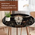thumbnail image 5 of Round Table Cover 45-54 Inch Halloween Skull Waterproof Reusable Table Cloth Round Fitted Vinyl Tablecloth with Elastic Edged for Parties Outdoors, Southwestern Mystical Cacti Stars Florals, 5 of 9