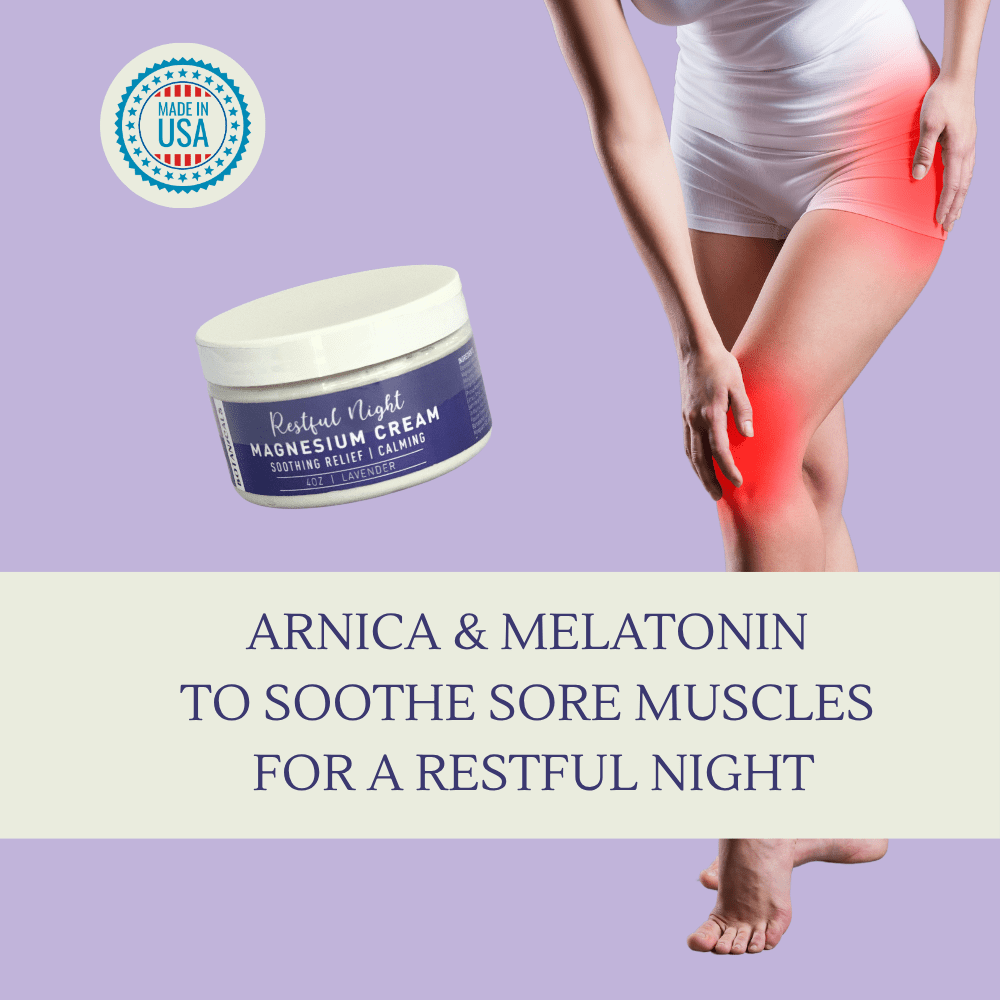 Botanicals Restful Night Magnesium Cream, Apply to Arms, Legs, Chest or Back with Valerian Root & Melatonin, Lavender Scented, 4 oz, Natural Soothing Relief, Made in the USA