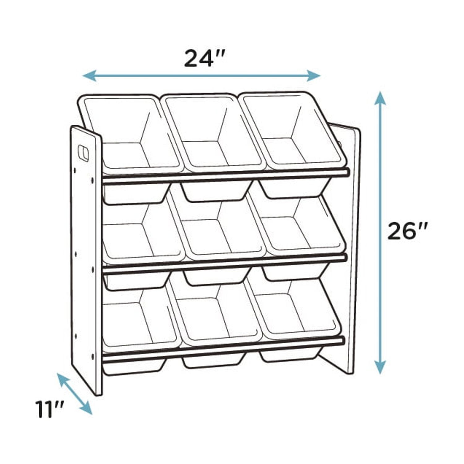 Humble Crew Kid's 9 Plastic Bin Toy Storage Organizer with Chalkboard Side Panel, Multi Color
