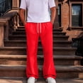 thumbnail image 2 of Men's Baggy Sweatpants Athletic Loose Wide Leg Elastic Waist Lounge Relaxed Open Bottom Joggers Pants with Pockets Red XL, 2 of 7