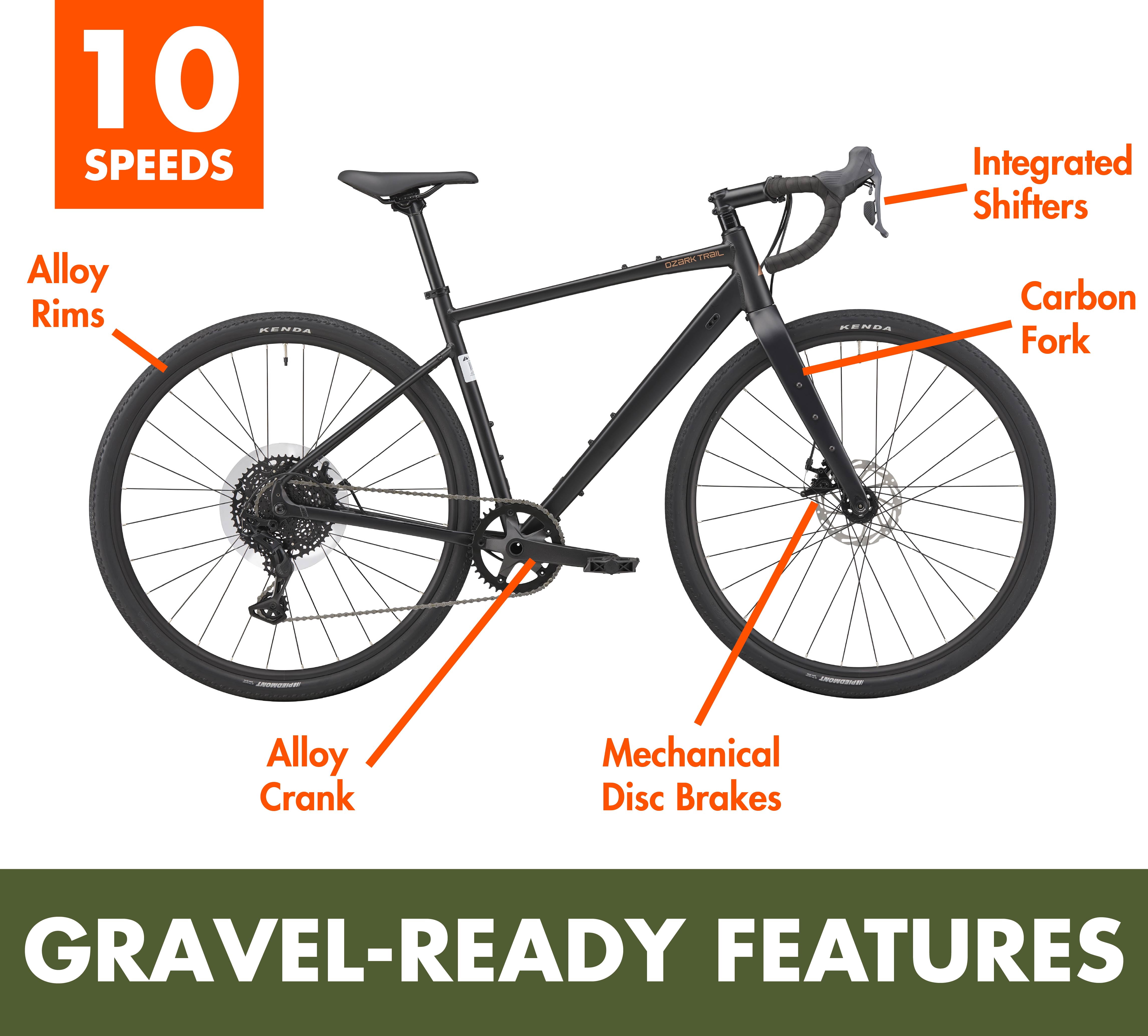 Ozark Trail G.2 Rebel Drop Bar Gravel Bike, 700C Wheels, Medium Frame, Fits Riders 5'7" - 5'11", Black, Adult