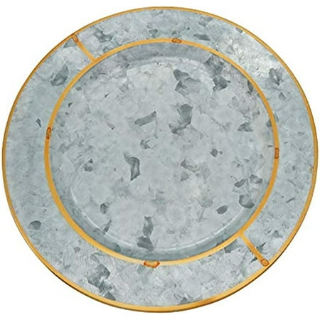 

SARO LIFESTYLE Sousplat Collection Gold Rim Galvanized Charger Plates (Set of 4) 13 Silver