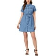 thumbnail image 5 of INSPIRE CHIC Women's Casual Button Front Summer Short Sleeve Dresses S Blue-1, 5 of 7