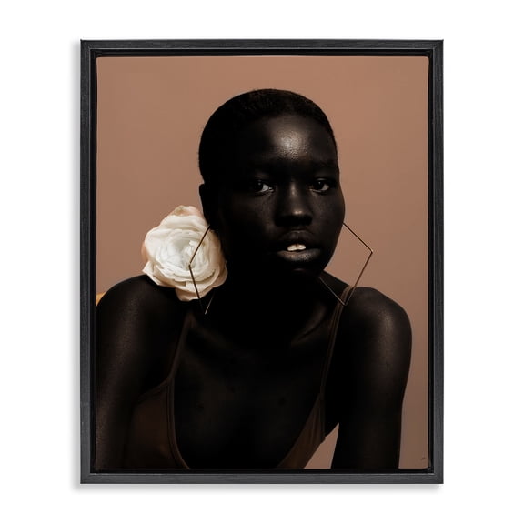 Stupell Industries Contemporary Beautiful Woman & Rose Black Floating Frame Canvas Art, 17 x 21, by Oladimeji Odunsi