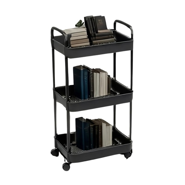 Carrito Organizador con Ruedas, Carro de Almacenamiento Plástico 3 Niveles de Alta Calidad, Mueble Organizador Multiusos, Carrito Auxiliar Fácil de Montar Resistente y Versátil (Negro)