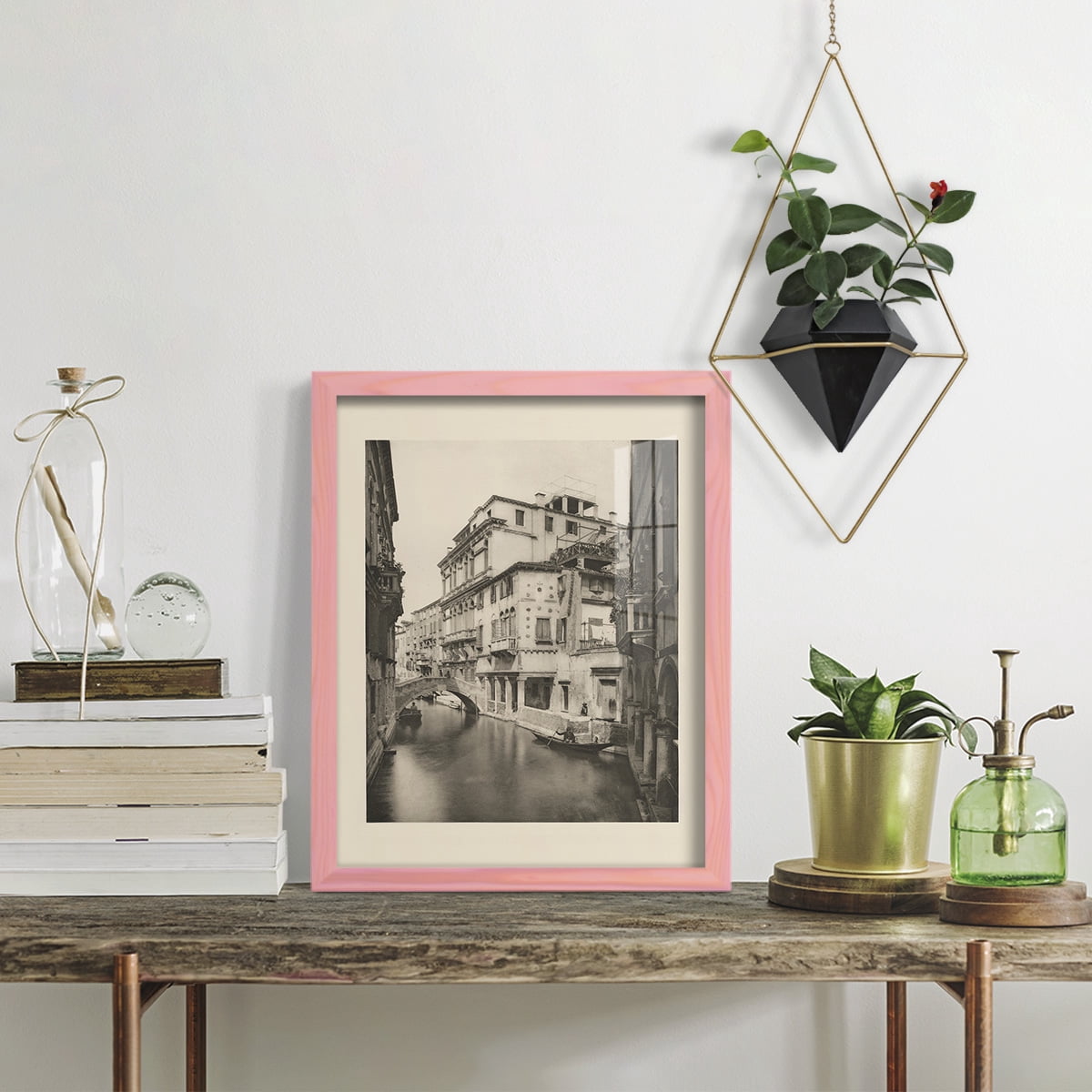 Vintage Views of Venice VI - Framed Print w/glass - Sunset Pink