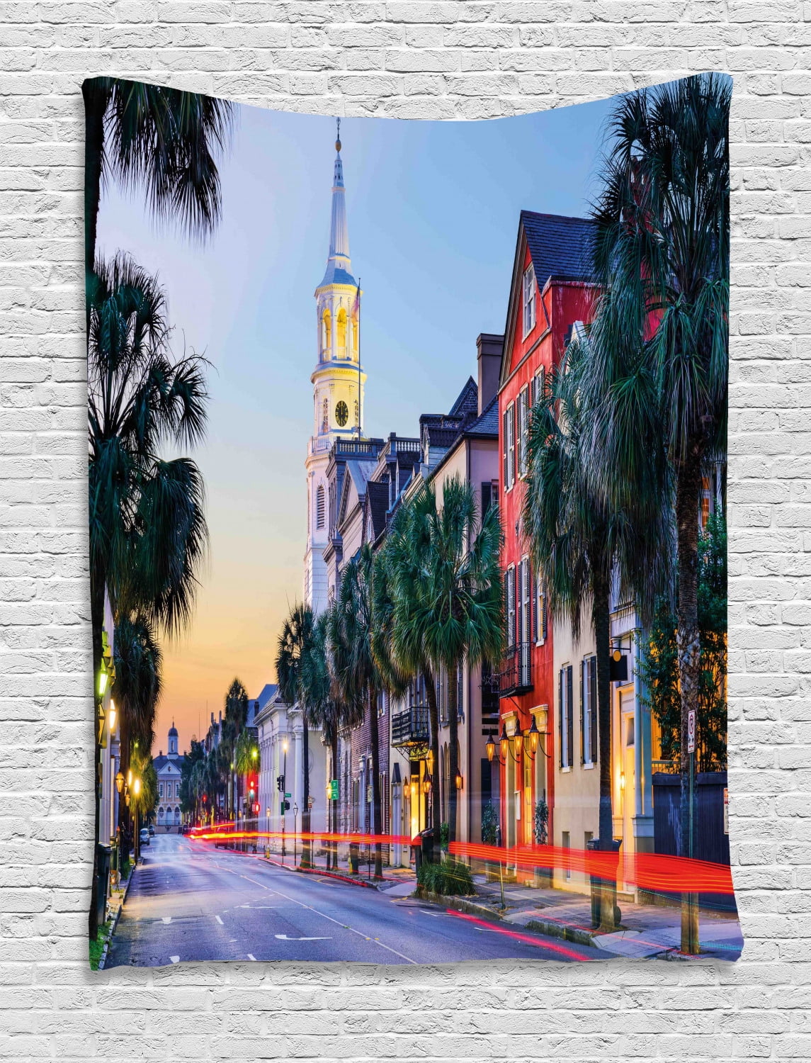 Charleston Tapestry, USA Cityscape in Historic French Quarter at Sundown Southern Tourist 
