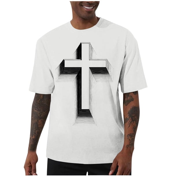 Camisas de Manga Corta de los Hombres Casual Pascua-Impresión Suelta Deportes Elásticos Cuello Redondo, Suave Blusa de Poliéster Spandex