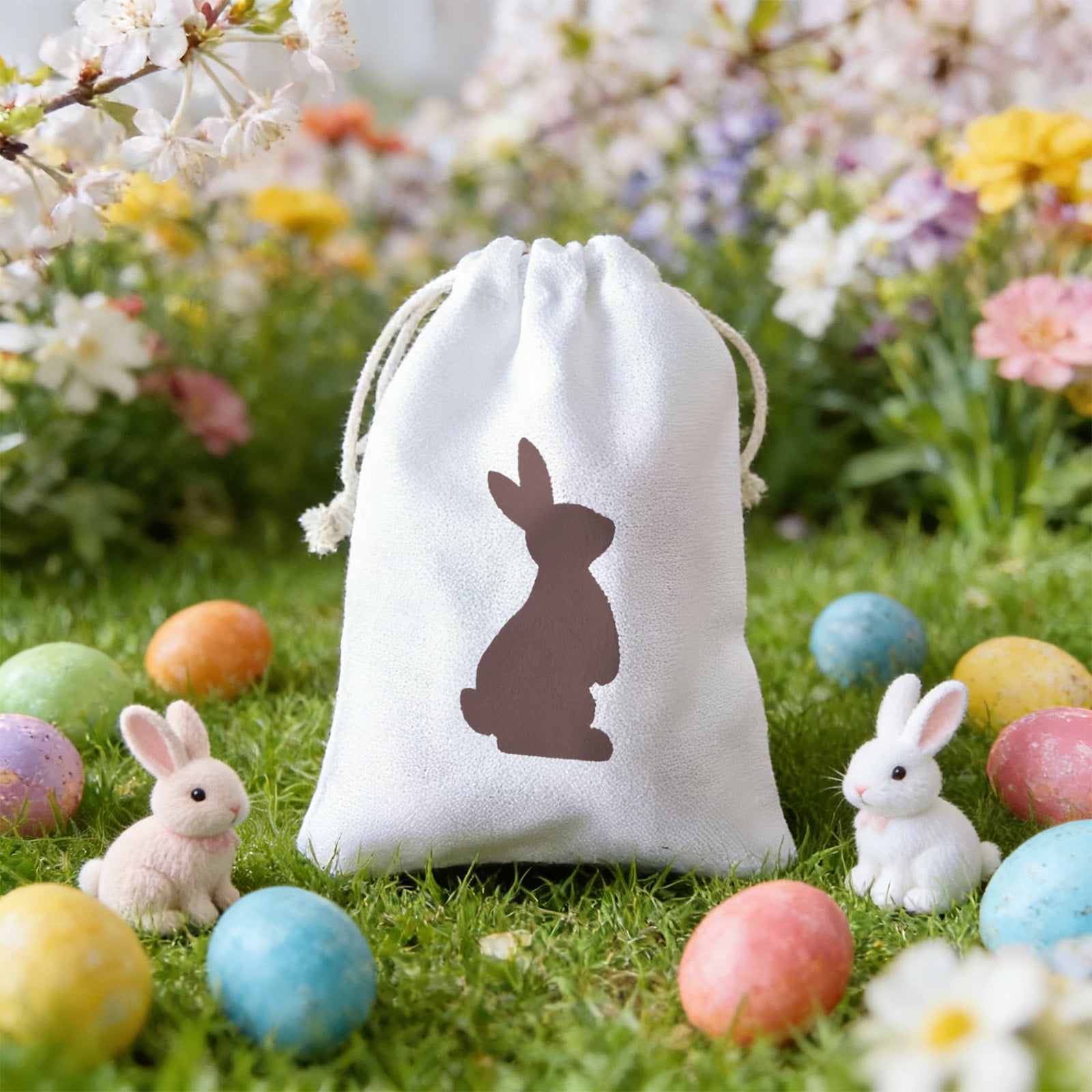 yulier Easter Bunny Gift Bag, Easter Candy Bag, Easter Drawstring Bag, Fabric Gift Pouch for Candy, Easter Party Favors