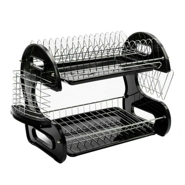 Dish Drying Rack 2 Tier Dish Rack Kitchen Organizer with Drain Board Silver