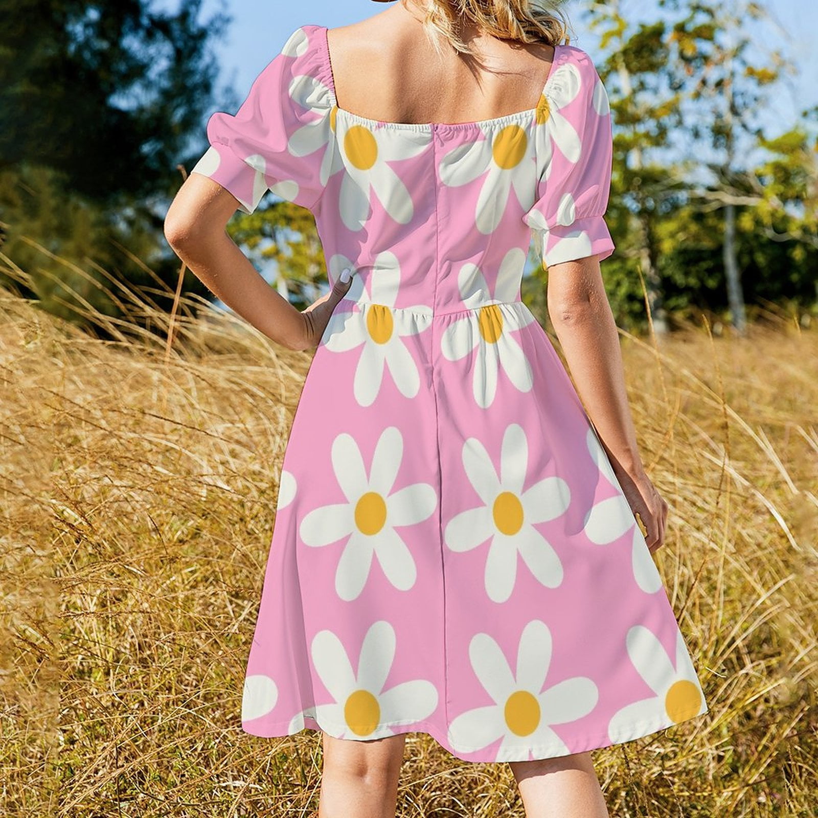 Pink Daisy Design Sleeveless Dress birthday dress for women dress korean  style