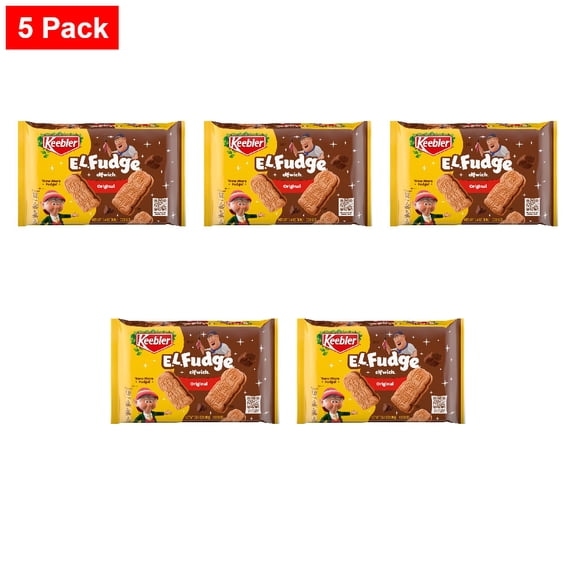 Keebler E.L. Fudge Elfwich Cookies, Sandwich Cookies Stuffed with Crème Filling 13.4 oz - 5 Pack