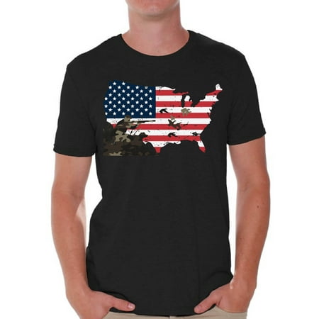 Awkward Styles US Flag Men's T Shirt Patriotic Clothes for Him Duck Hunt USA Shirt for Boyfriend Fowling T Shirt Hunting Lovers Gifts Hunter T Shirt for Dad I Love Hunting Shirt Men's