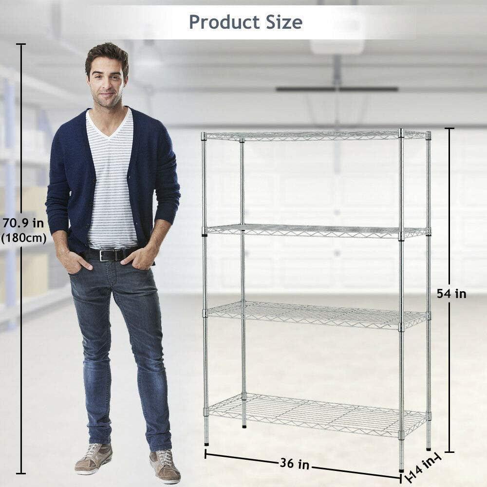 FDW 4 Tier Wire Shelving Unit Wire Shelf Storage Shelves Metal Organizer Rack Adjustable Heavy Duty for Restaurant Bathroom Kitchen 54"x36"x14",Chrome