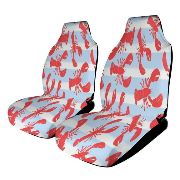 Lobsters on Light Blue Stripes Car Seat Covers,Universal Auto Front Seats Protector Fits for Car,SUV Sedan,Truck