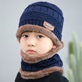 thumbnail image 1 of Girls Hat Neck Warmer 2Pcs/Set Cold Resistant Knitted Simple Windproof Winter Girls Boys Beanie Cap Scarf Kit, 1 of 4
