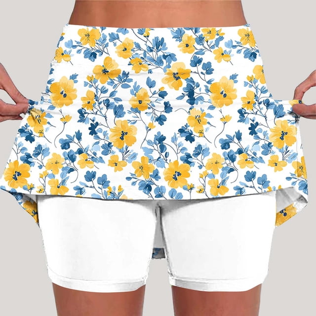 TaTaai Women Yoga Printed Sports Shorts High Waist Skinny Jogger Skort with Pockets Polyester Breathable Lightweight Stretchy Summer Daily Casual Wear Gift