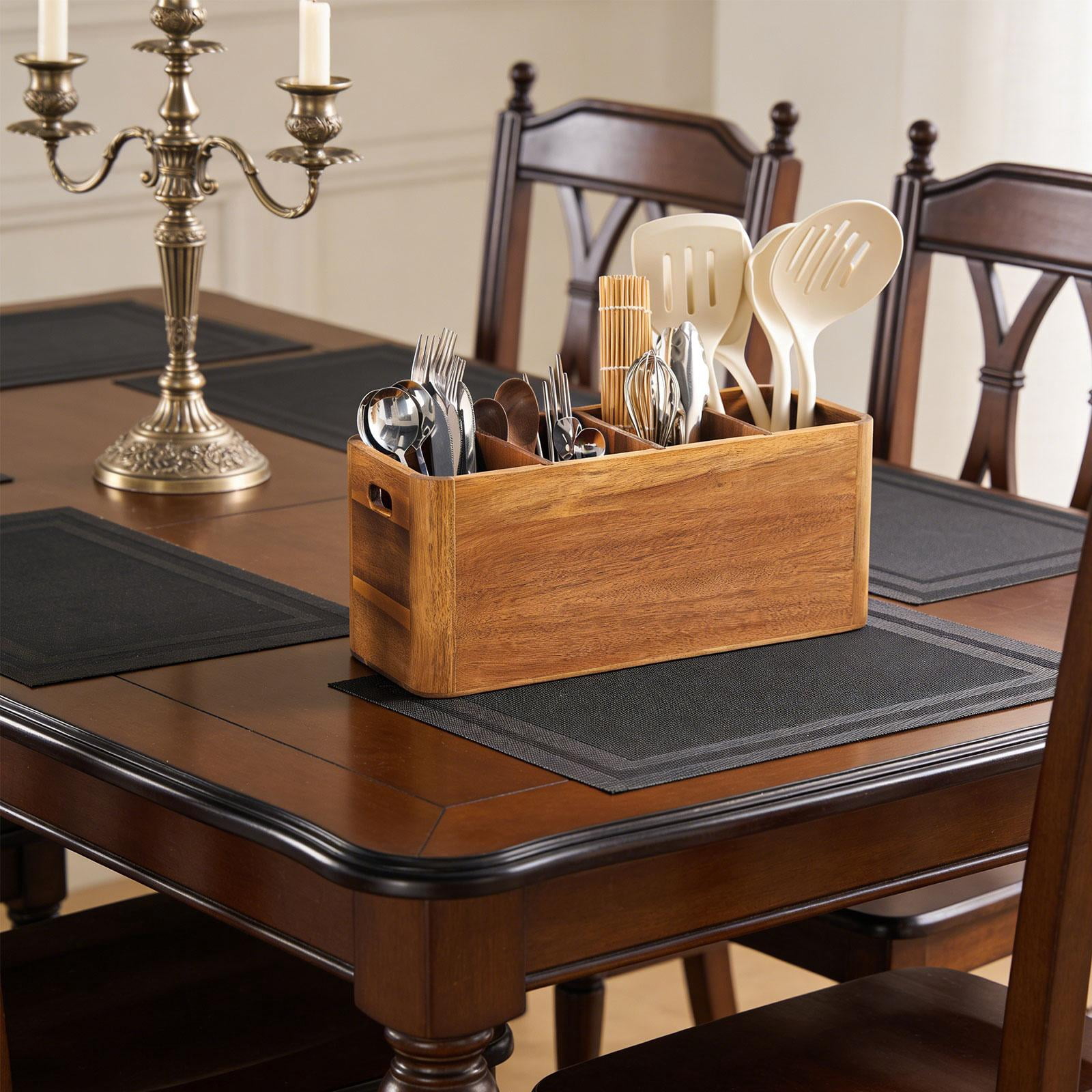 Fiocias Acacia Wood Utensil Holder Cutlery Drainer Easy to Clean Chopsticks Holder Spoon