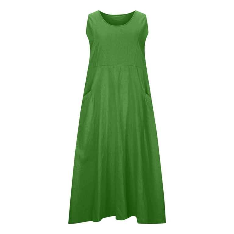 Summer Fashion Plus Size Spring Dresses for Women 2026 Casual Solid Color  Sleeveless Round Neck Pocket - Walmart.com