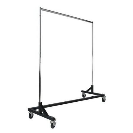 Econoco Commercial Grade Rolling Garment Rack with Z Base - KD Construction With Durable Square Tubing Black Base, Heavy Duty Round Tubing Chrome Hangrail and uprights