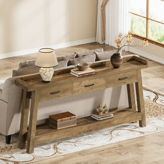 Finmind 70.9-Inch Sofa Console Table with 3 Drawers, 2-Tier Extra Long Farmhouse Entryway Table