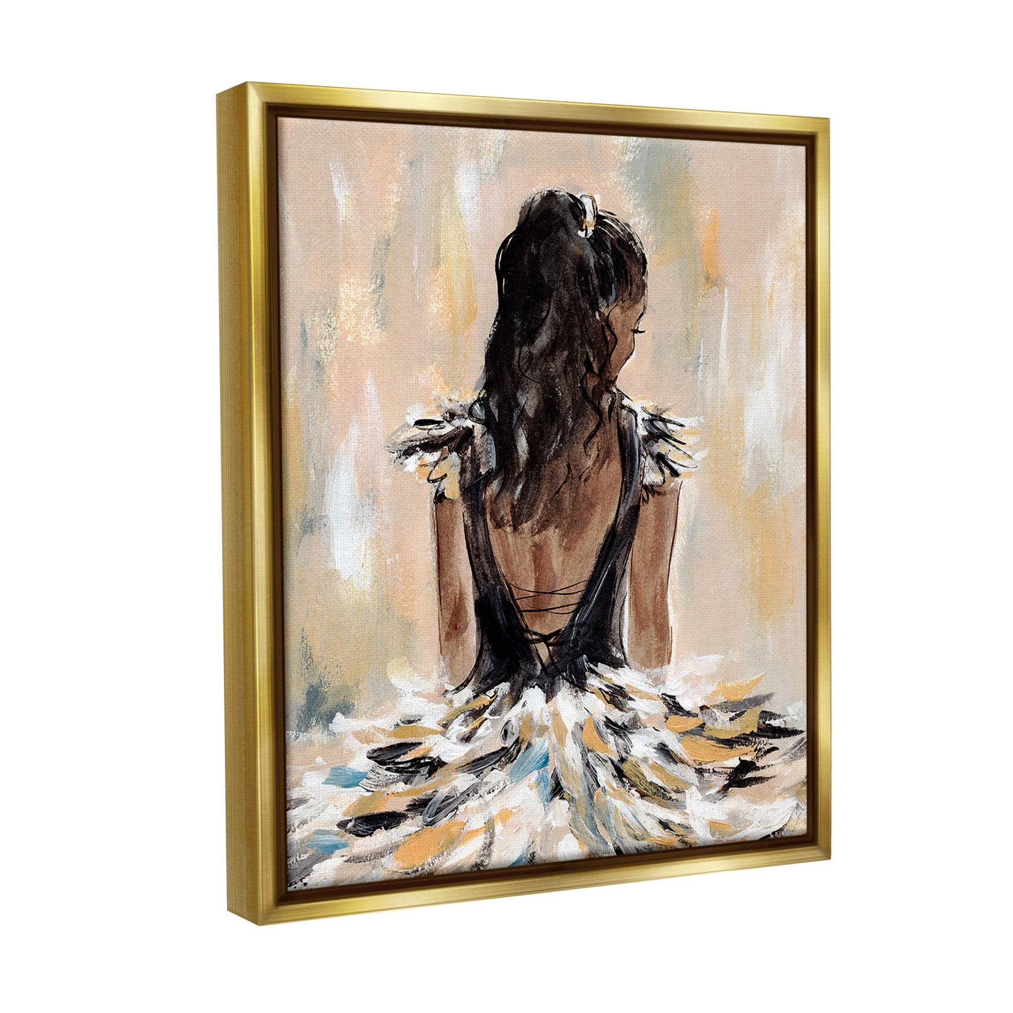 Stupell Industries Fashionista in Dress Beauty & Fashion Painting Gold Floater Framed Canvas Art Print Wall Art, 25 x 31