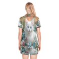 thumbnail image 3 of Women Silk Pajama Sets Causal Outings Fashion White Cat Among Colorful Flowers Pattern Home, 3 of 7