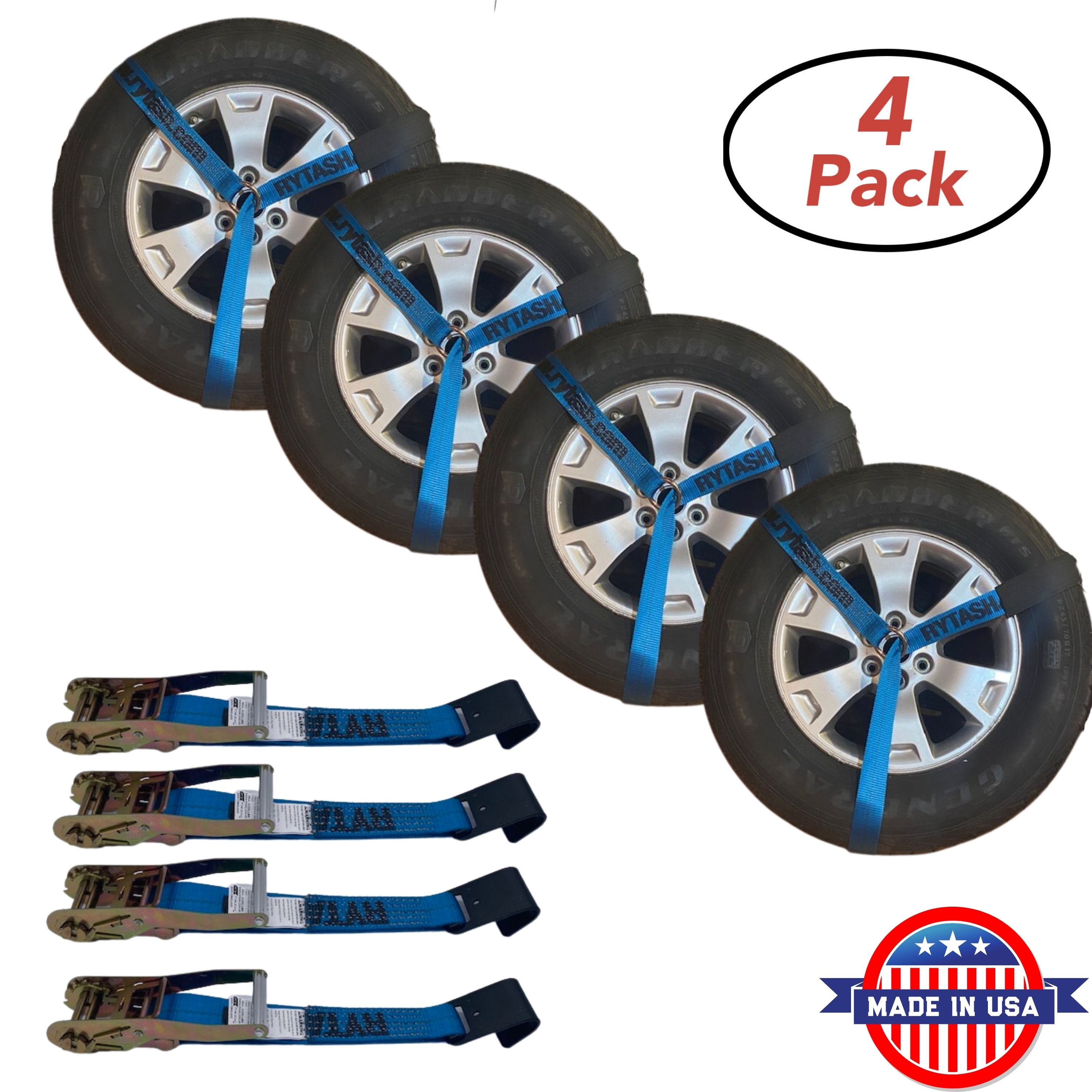 RYTASH 4 Pack Wheel Lasso Tie Down Car Tire Ratchet Straps with Flat