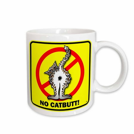 

3dRose BUTTS cat butt 2 yellow sign Ceramic Mug 15-ounce