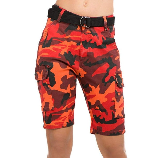Love Moda Love Moda Women's Camouflage Belted Cargo Bermuda Shorts
