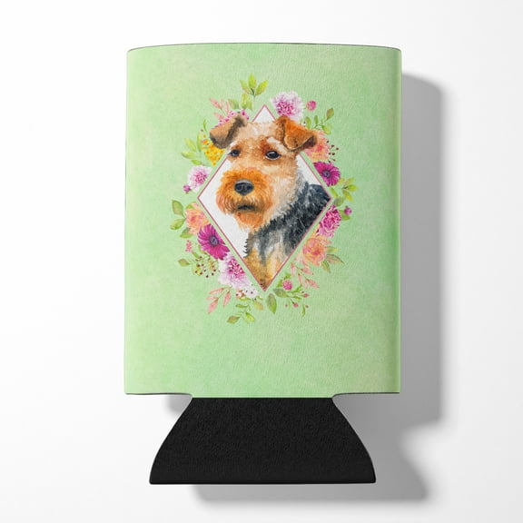 Carolines Treasures CK4352CC Welsh Terrier Green Flowers Can or Bottle Hugger Can Hugger multicolor