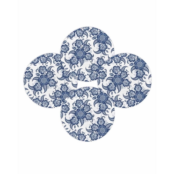 Round Placemats Set of 4 Blue Paisley Floral Place Mats Washable Woven Placemat Vintage Ethnic Flower Circle Braided Table Mat for Kitchen Dining Table Party Home Decor 15 Inch