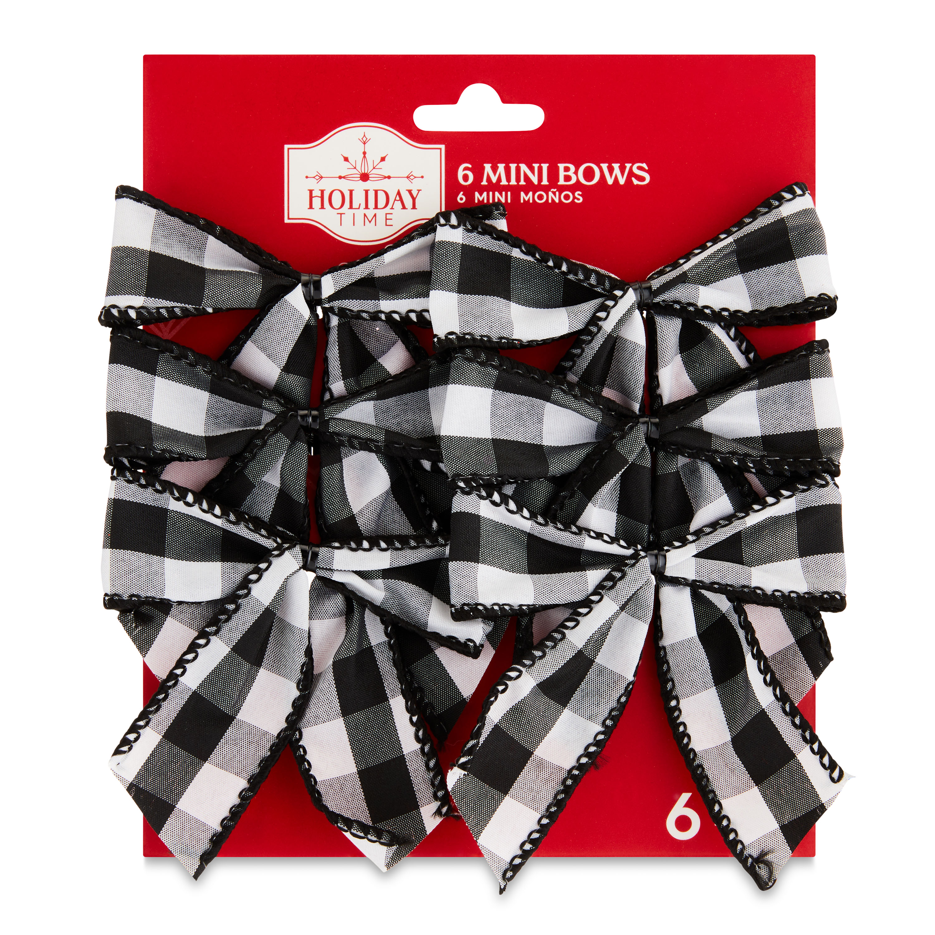 White & Black Buffalo Plaid Mini Bows, 6 Count, by Holiday Time