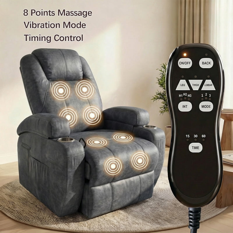 Homall 360° Swivel Rocking Recliner Massage Oversized Singal Sofa For Living Room Ergonomic High Backrest and Adjustable Recliner,PU Gray