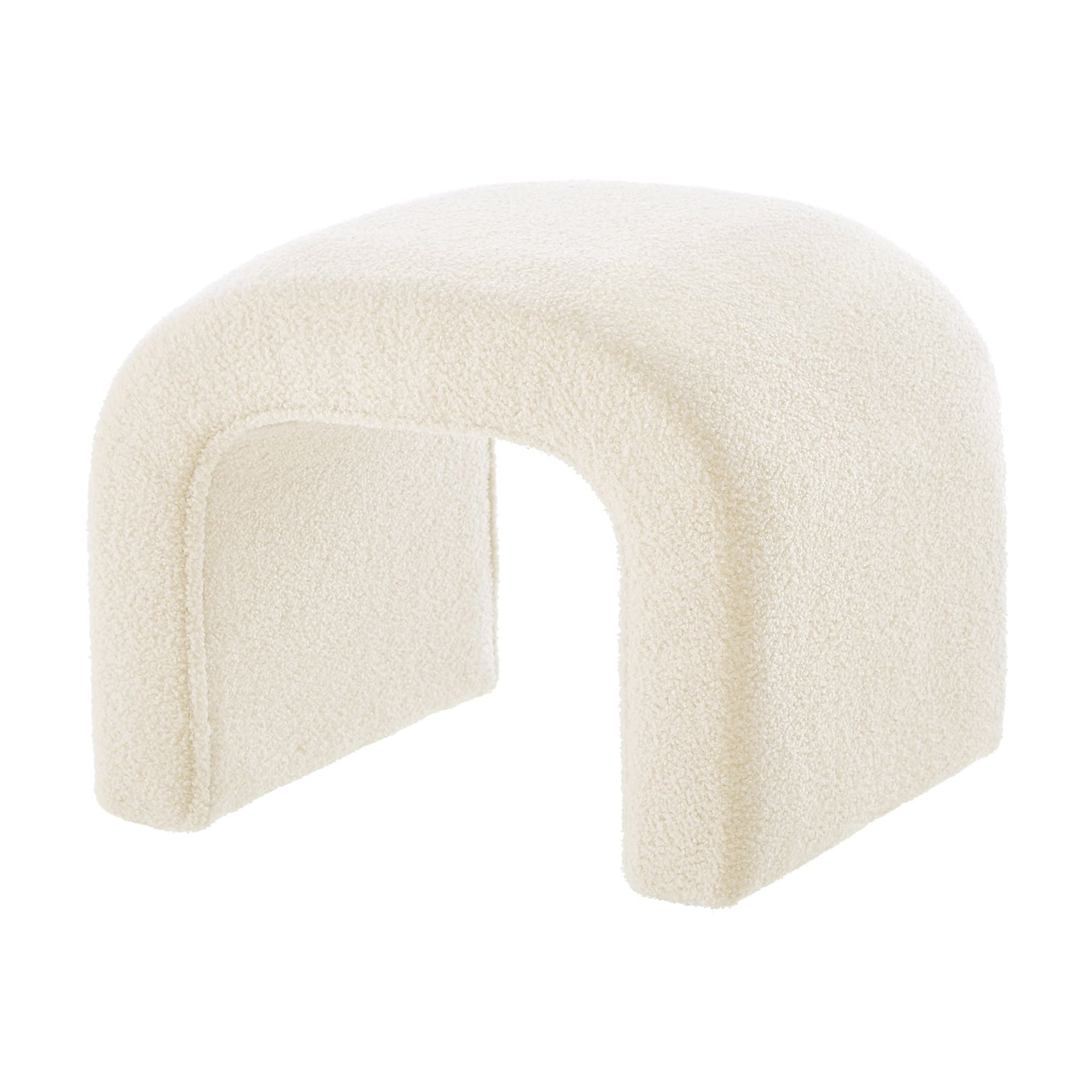 Aukfa 3-Piece U-Shaped Teddy Ottoman Bench Set, Upholstered End of Bed Bench, 2 Stools, No Assembly Required,Cream