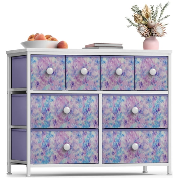 Sorbus Kids Fabric Dresser, 8 Drawer Storage Tower, Steel Frame, Tie-Dye Purple
