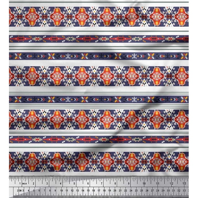 Soimoi Polyester Crepe Fabric Ikat Southwestern Print Fabric by The Yard 52 Inch Wide
