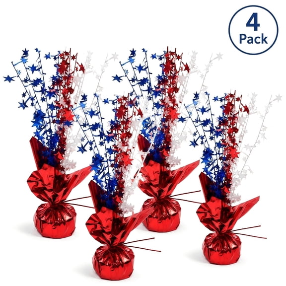 Kabuer 4th of July Star Table Centerpieces, Red White Blue Metallic Foil Spray Star Burst for Patriotic Independence Day Party Decor, 4 Pack