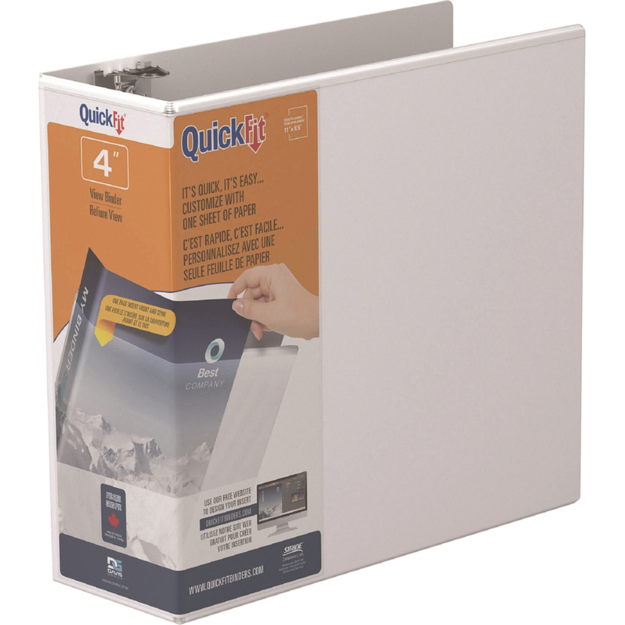 Stride® QuickFit® Angle D-Ring View Binders, 750-Sheet Capacity, 4" Rings, 48% Recycled, White