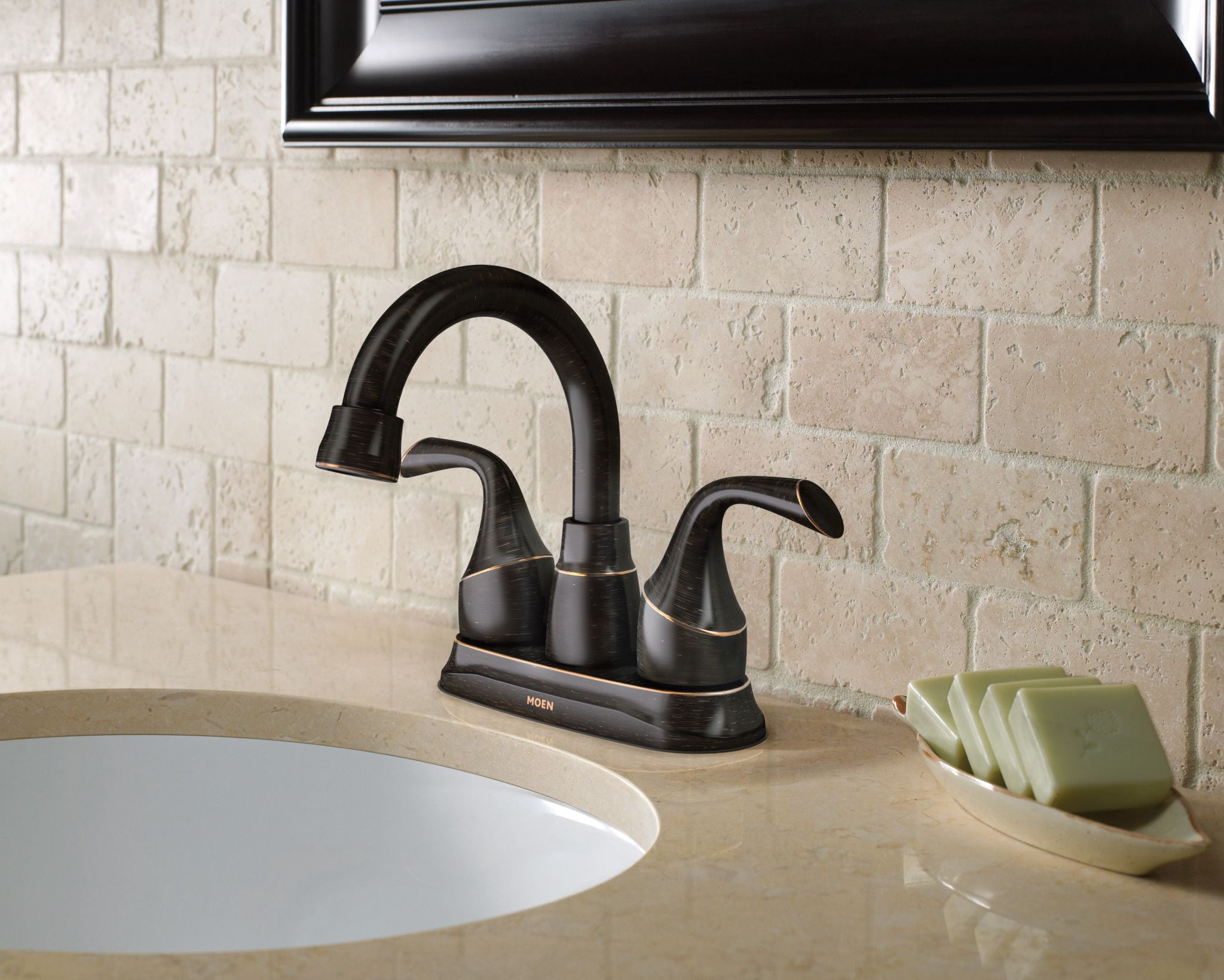 Moen Idora Two-Handle Centerset Bathroom Sink Faucet with Drain Assembly, Mediterranean Bronze
