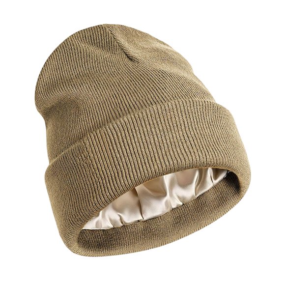 Gorro de invierno holgado y cálido con interior de seda, accesorio para hombre y mujer, elástico, talla única. Caqui