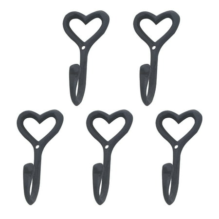 

5pcs Retro Iron Art Hooks Wall Hanger Heart Shape Design for Kitchen Home (Black)