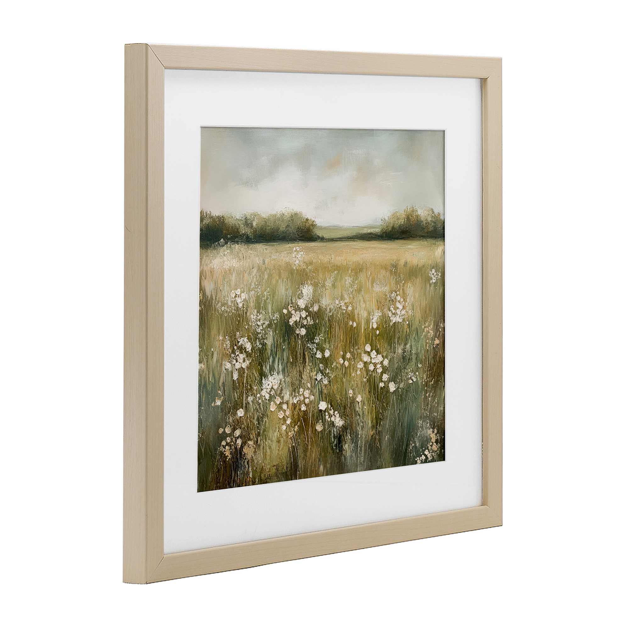 Stupell Industries Neutral Field Of Flowers Birch Framed Print Under Glass design by Petal Prints Design, 13 x 13