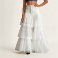 thumbnail image 2 of Wxolcjlv Women's Denim Patchwork Tulle Maxi Skirt Button Front Tiered Layered Skirts, 2 of 4