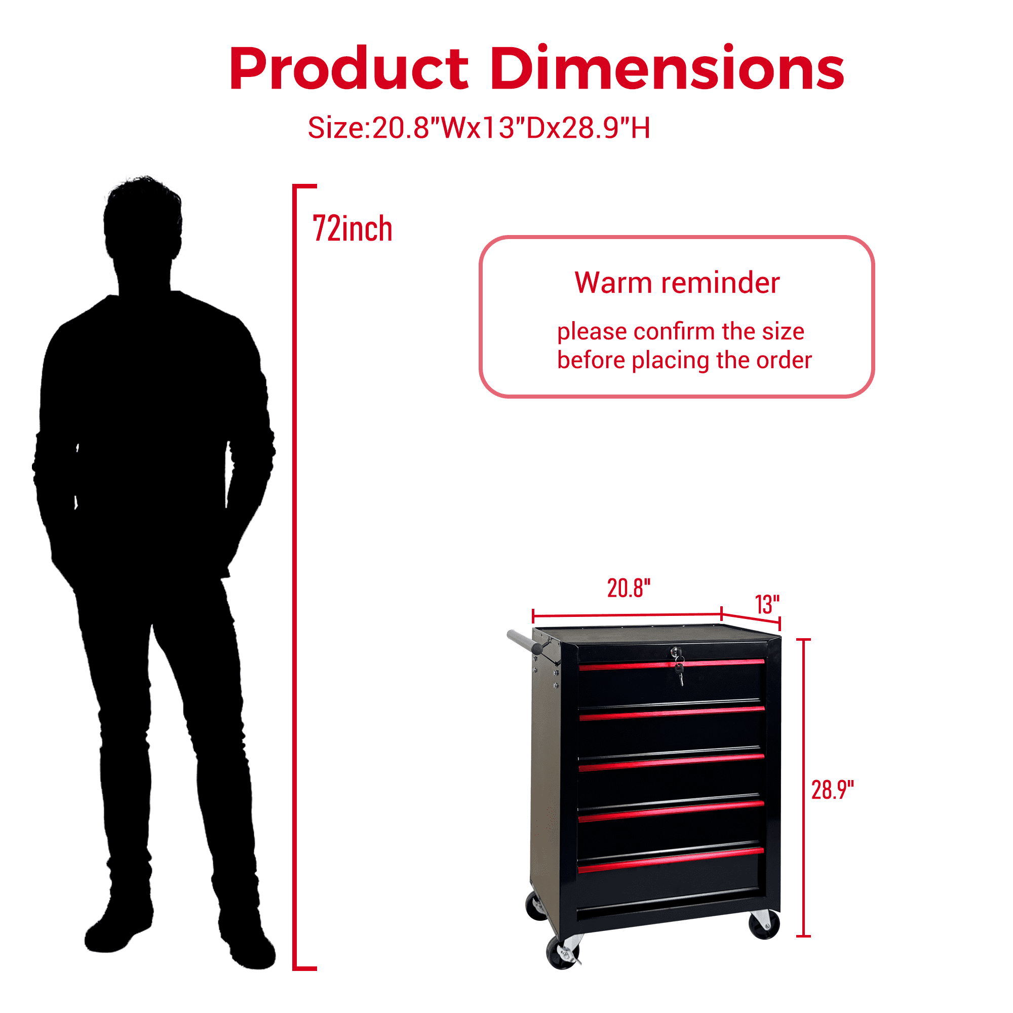 Rolling Metal Tool Chest with 5 Drawers, 20" 5-Drawer Tool Chest Cabinet with Ball Bearing Drawer Slides, Steel Tool Storage Box Organizer