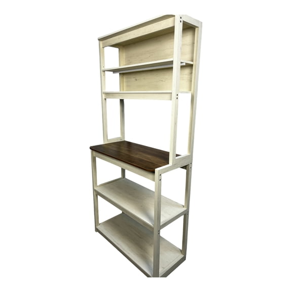 31.50" White and Rustic Brown color 5-Tier Bakers Rack for Kitchen with Storage, Coffee Bar, Kitchen Shelves, Microwave Stand