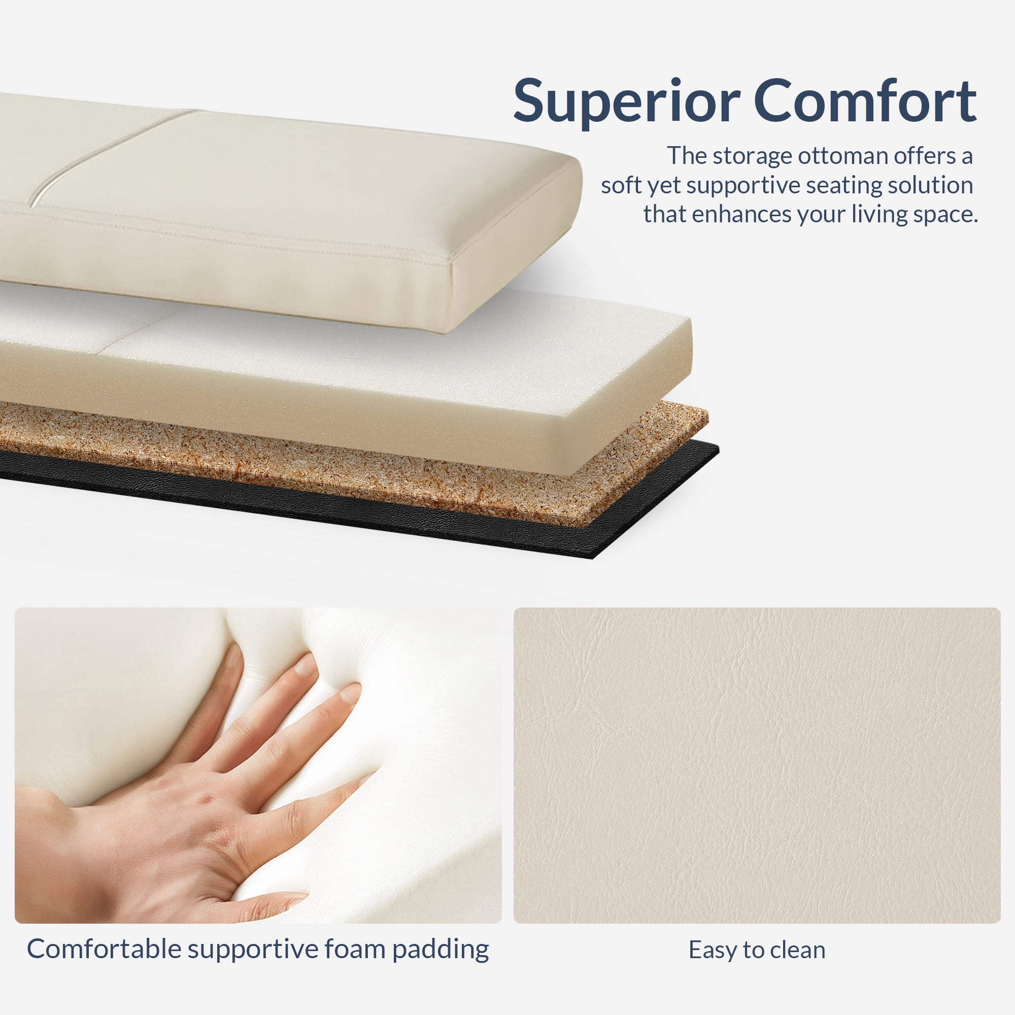 BELLEZE Storage Ottoman Bench Footstool - Amherst (Cream)