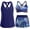 Blue Leaves, variant on 3 Piece Tankini with Shorts – Tummy Control Push Up Swimsuit, High Waisted Swim Shorts with Pockets, Quick Dry Athletic Set Green Palm Tree S