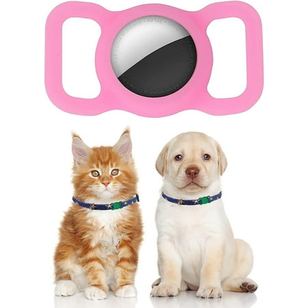 AirTag Dog Collar Pet, AirTag Holder Compatible , Apple airtags Case Cover,Silicone Protective Case Lightweight Soft Anti-Scratch Anti-Lost(Luminous Pink - 2 Pack)